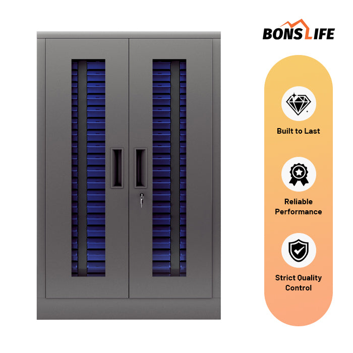 100-Drawer Ultimate Steel Parts Cabinet - 46" Tall Industrial Storage Tower with Lock