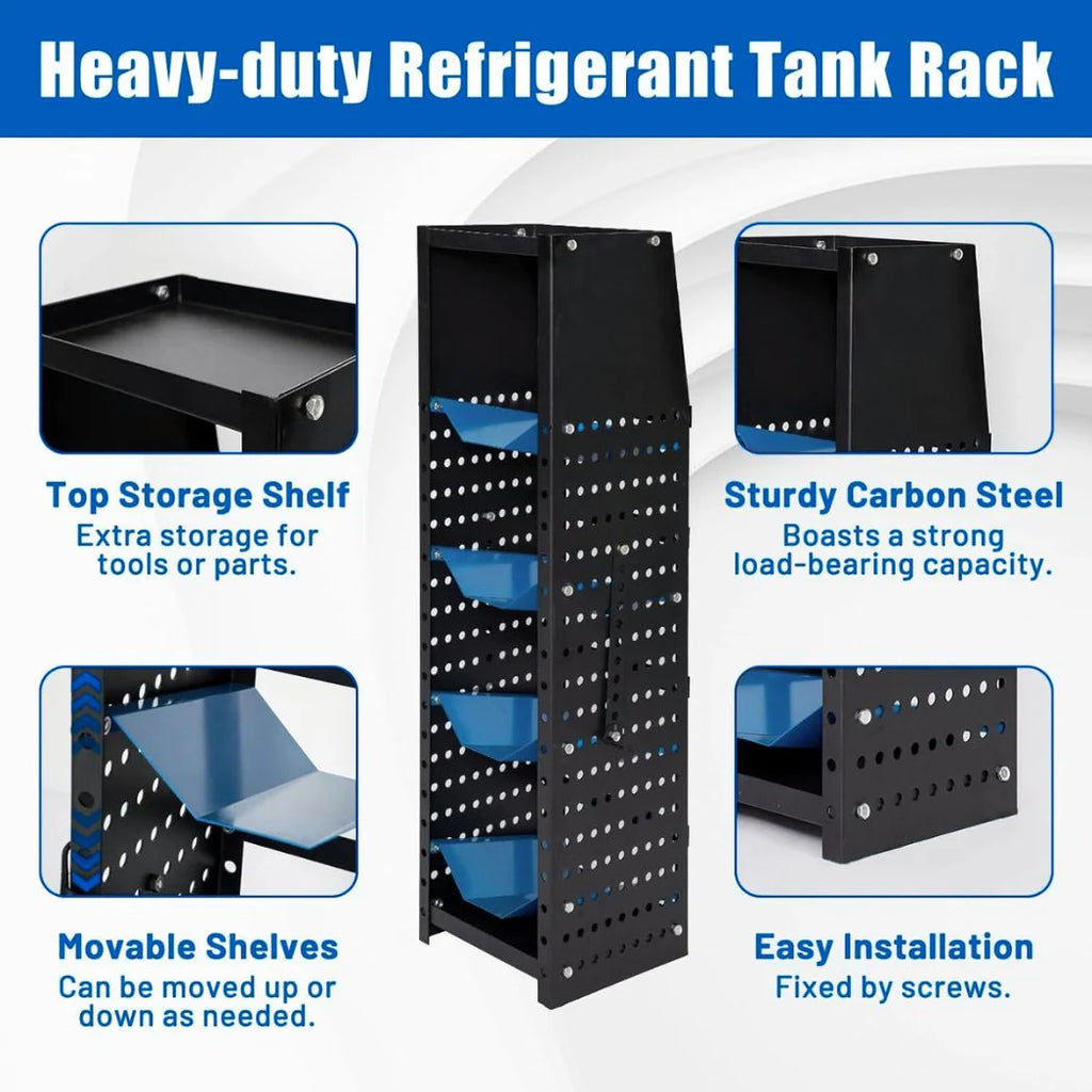 4-Shelf Refrigerant Tank Rack - Adjustable Storage