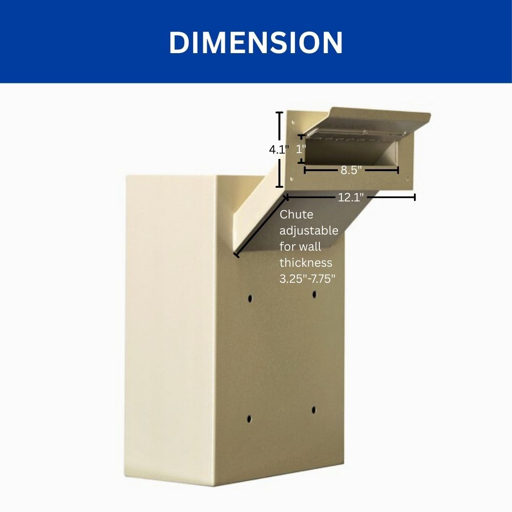Through-Wall Depository Drop Box w/ Adjustable Chute 12"W x 6"D x 16"H, Locking Mailbox
