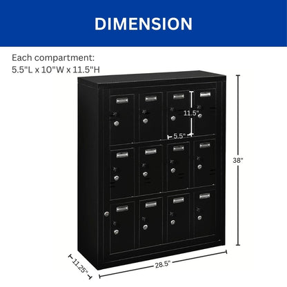 3-Tier 12 Door Cell Phone Locker w/ Individual Key Locks & Master Key, 28.5"L x 11.25"W x 38"H