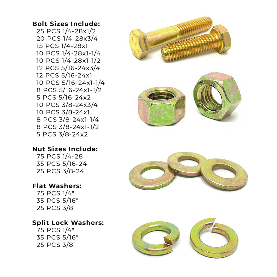 574 PC Grade 8 Fine Thread Bolt & Nut Assortment w/ Steel Drawer (1/4"-3/8")