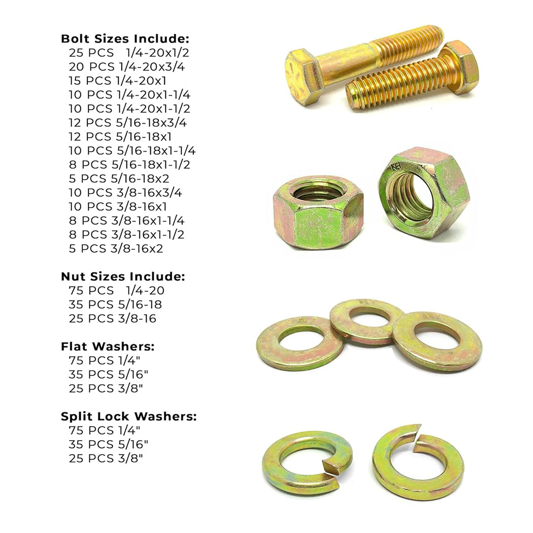 574 PC Grade 8 Coarse Thread Bolt & Nut Assortment w/ Steel Drawer (1/4"-3/8")