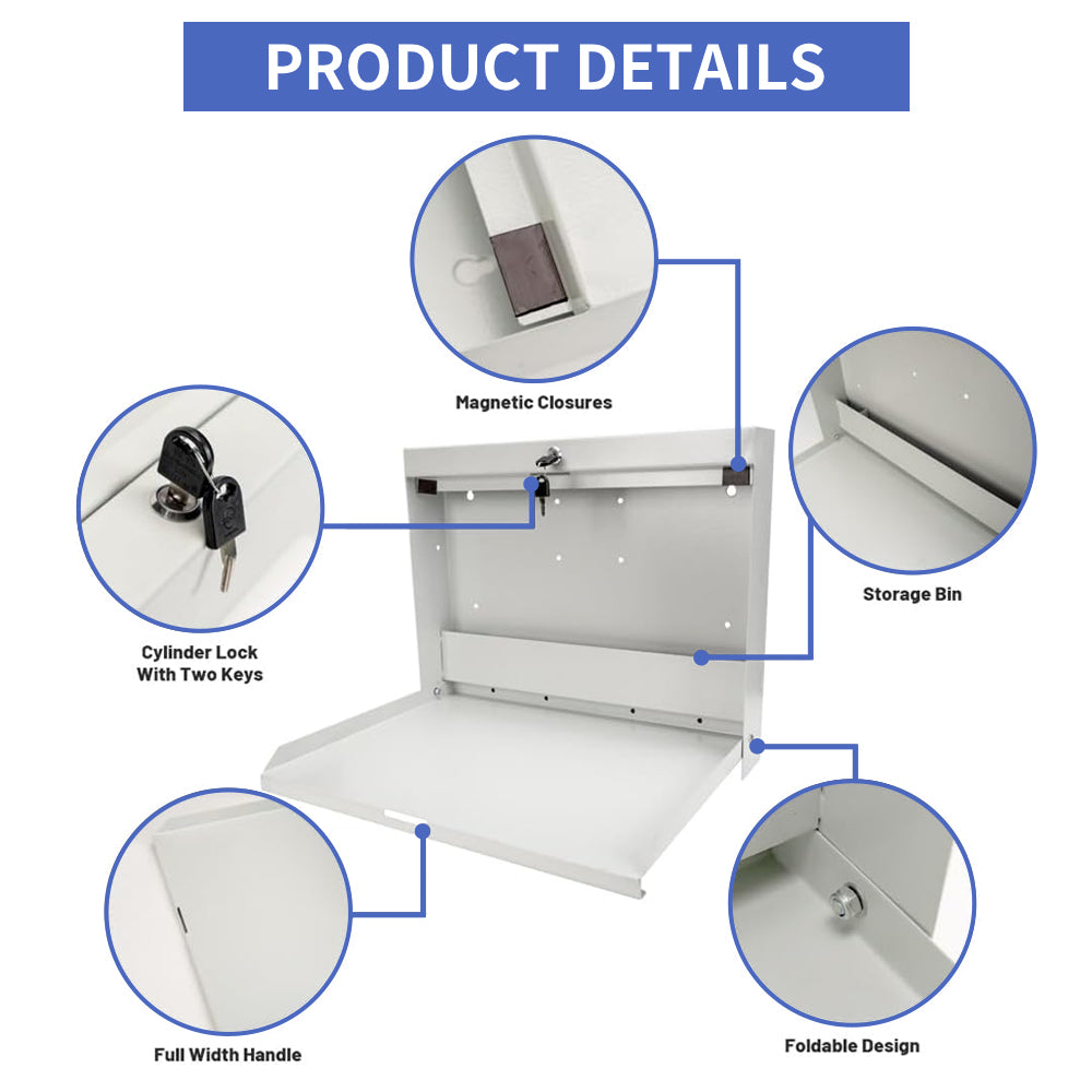 Wall Mount Folding Desk - Key Lock Security