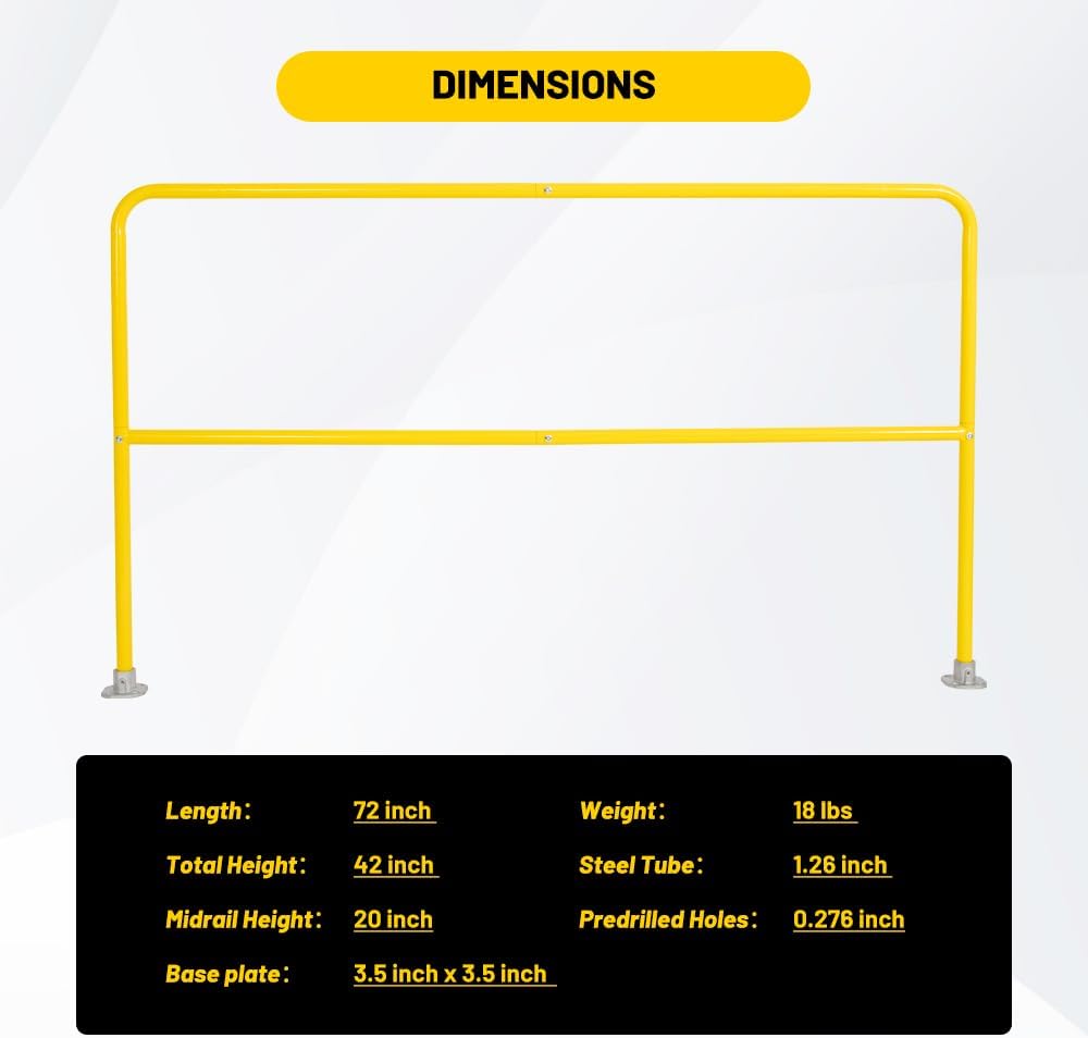 72"L Industrial Safety Guard Rail - High-Visibility Yellow