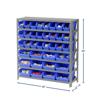 7 Shelves Steel Bin Storage Rack 36L" x 12"W x 39"H w/ 36 Plastic Bins