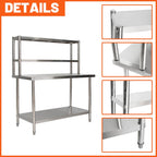 Stainless Steel Kitchen Island - Double Tier Top Shelf