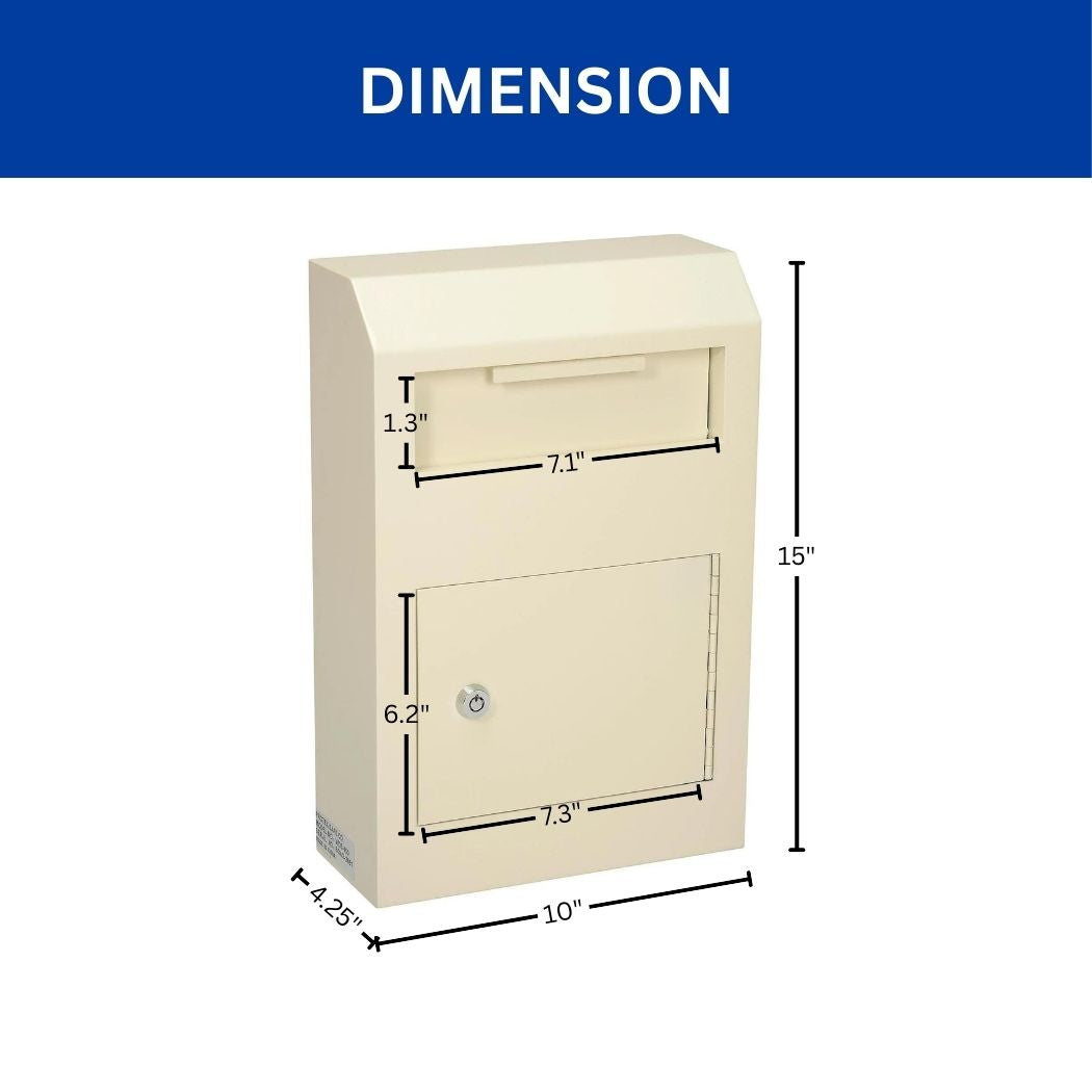 Wall Mount Depository Drop Box 10"W x 4.25"D x 15"H, Locking Mailbox