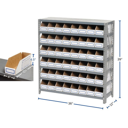7 Shelves Steel Bin Storage Rack 36L" x 12"W x 39"H w/ 48 Corrugated Bins
