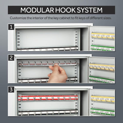 Steel Key Cabinet for 400 Keys w/ Numbered Hooks, Key Lock, 28"W x 5.5"D x 21.5"H