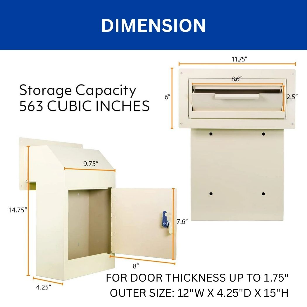Through-Door Depository Drop Box 12"W x 4.25"D x 15"H, Locking Mailbox