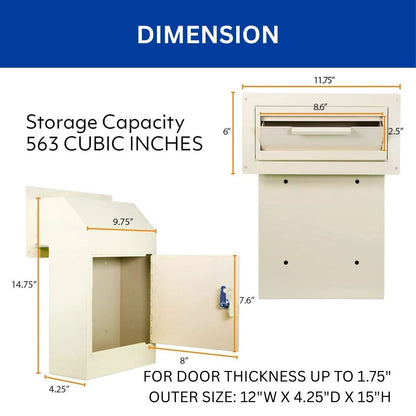 Through-Door Depository Drop Box 12"W x 4.25"D x 15"H, Locking Mailbox