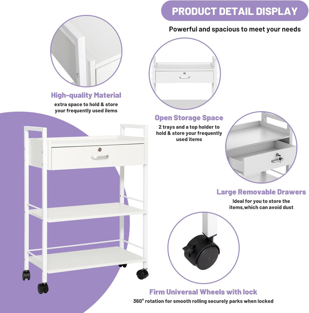 3-Tier Medical Lab Trolley - Professional Utility Station with Drawer