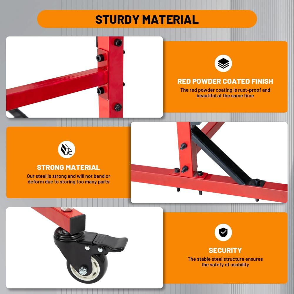 3-Tier Mobile Auto Body Parts Cart - Rolling Storage Rack