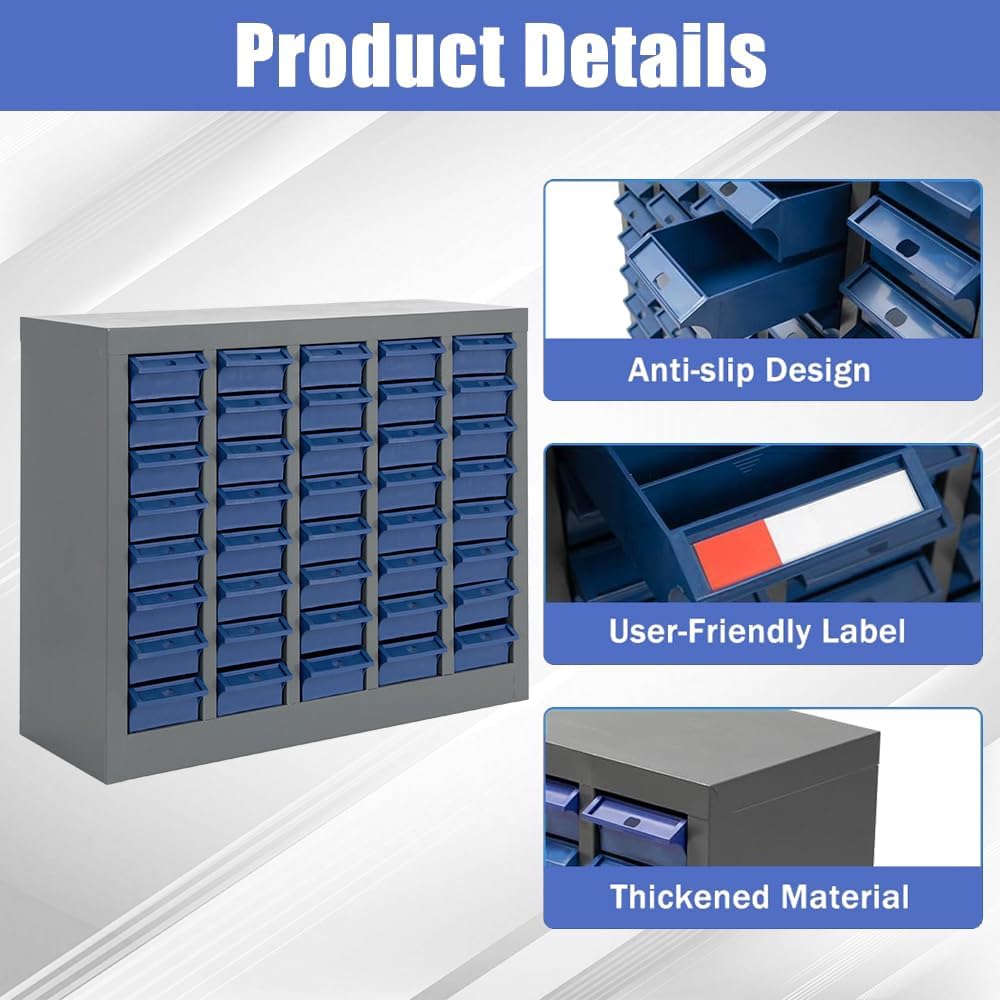 40-Drawer Steel Hardware Cabinet - Adjustable Drawers