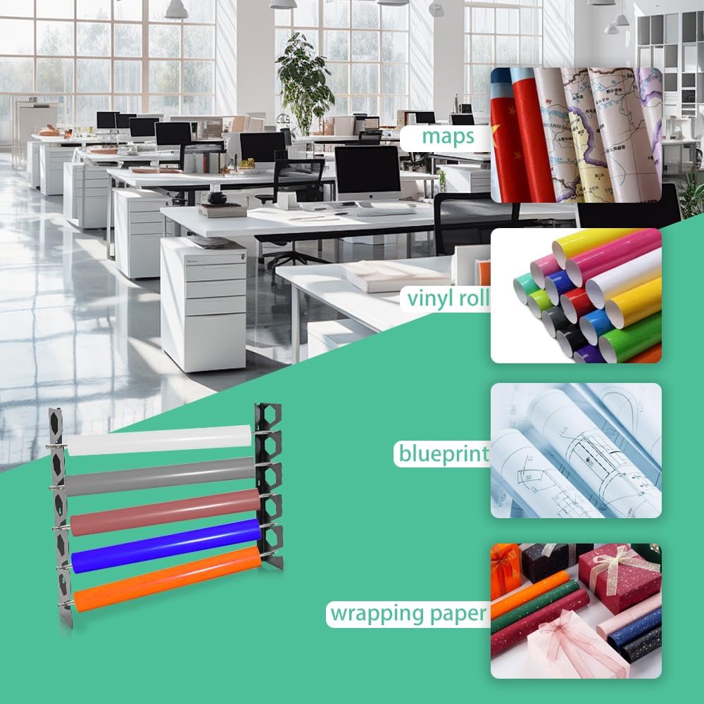 10-Roll Wall-Mounted Vinyl Rack - Stainless Steel Tubes