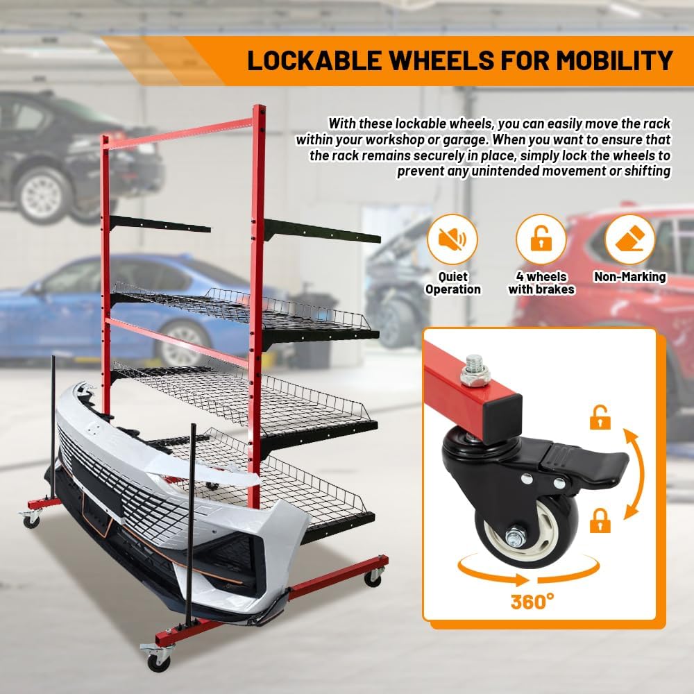 3-Tier Mobile Auto Body Parts Cart - Rolling Storage Rack