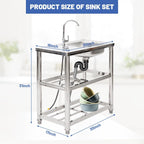 Stainless Steel Utility Sink - With Storage Shelves & Faucet