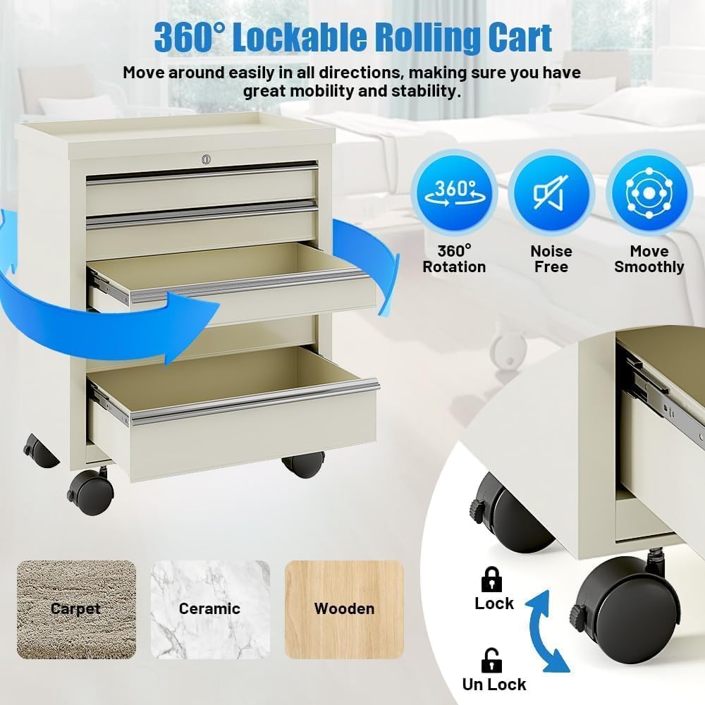 5-Drawer Medical Rolling Cabinet - Stainless Steel Top
