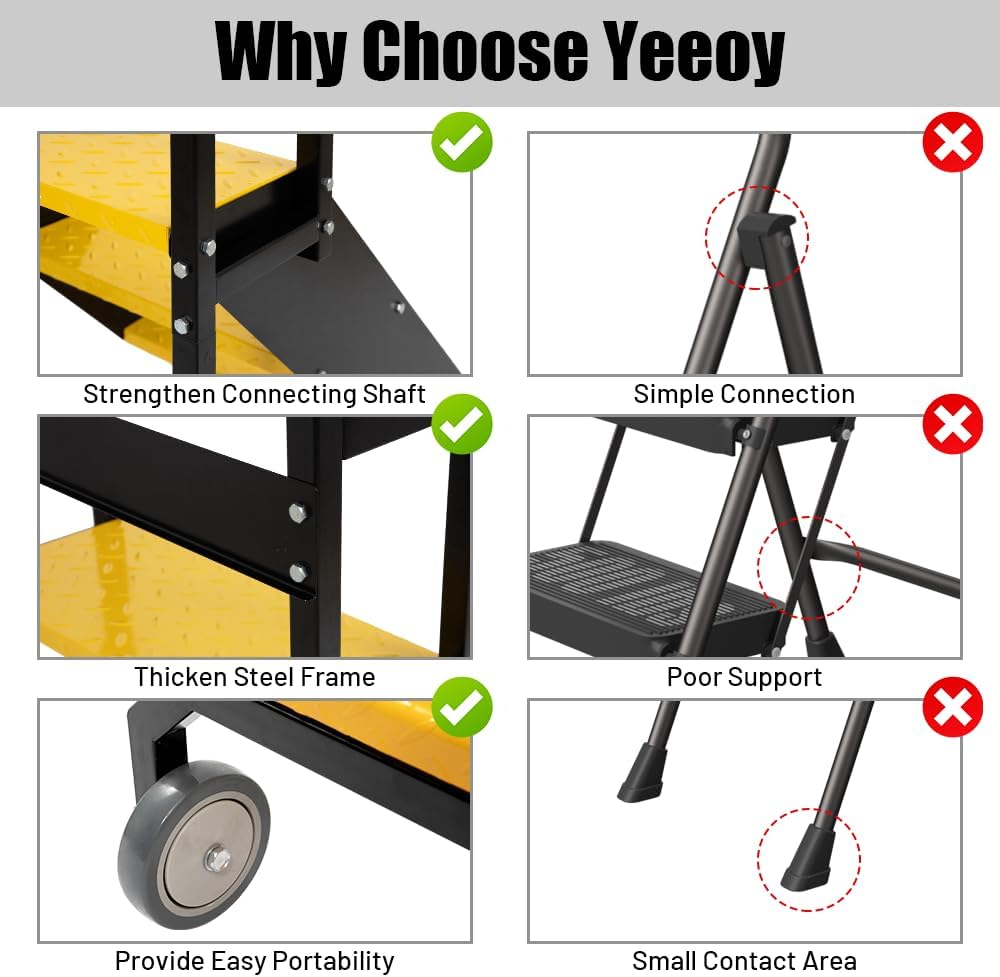 3-Step Heavy Duty Rolling Ladder - 440 lbs Capacity