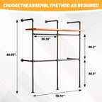 79.7" Industrial Pipe Clothing Rack - Built-in RGB LED Lights