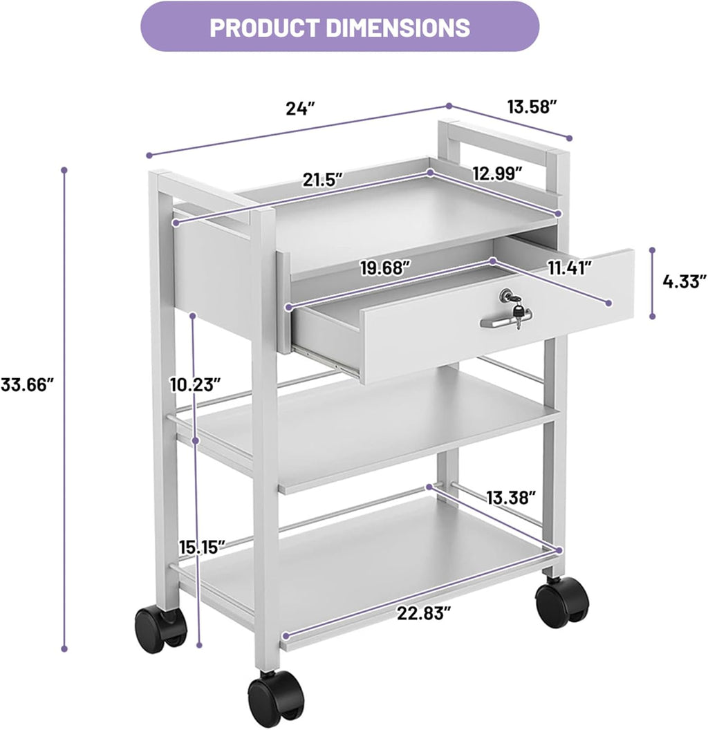 3-Tier Medical Lab Trolley - Professional Utility Station with Drawer