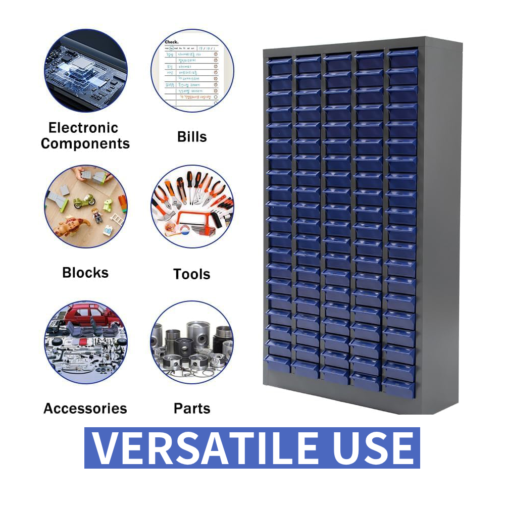 100-Bin Steel Parts Cabinet - Small Component Organizer