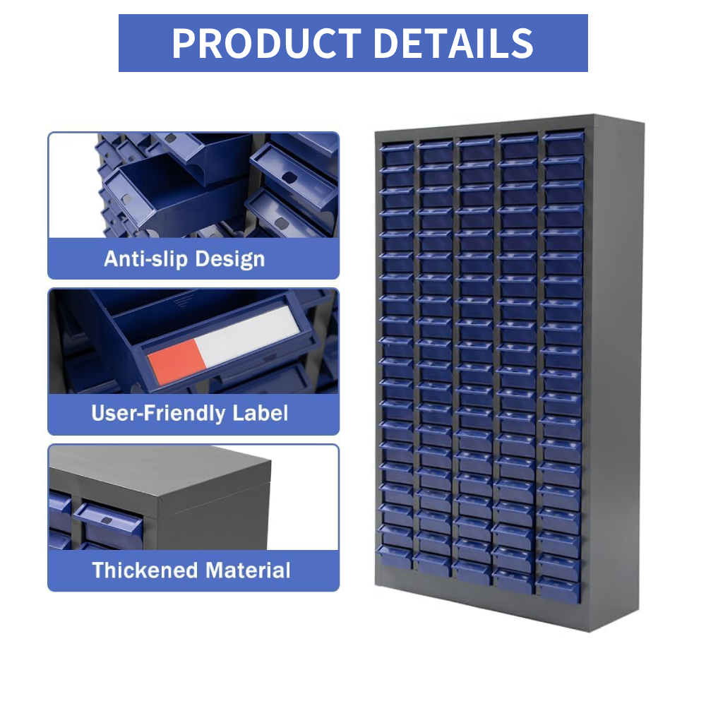 100-Bin Steel Parts Cabinet - Small Component Organizer