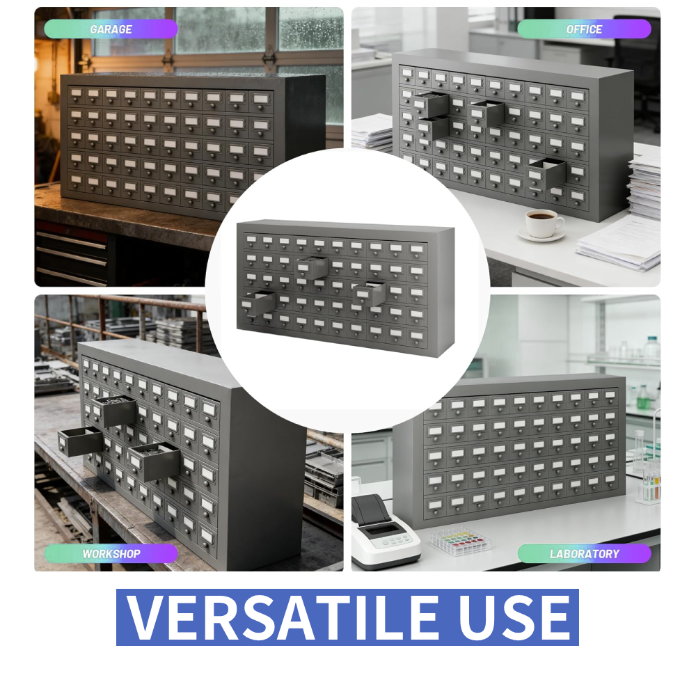 50-Drawer Metal Parts Cabinet - Gray Steel Tool Organizer
