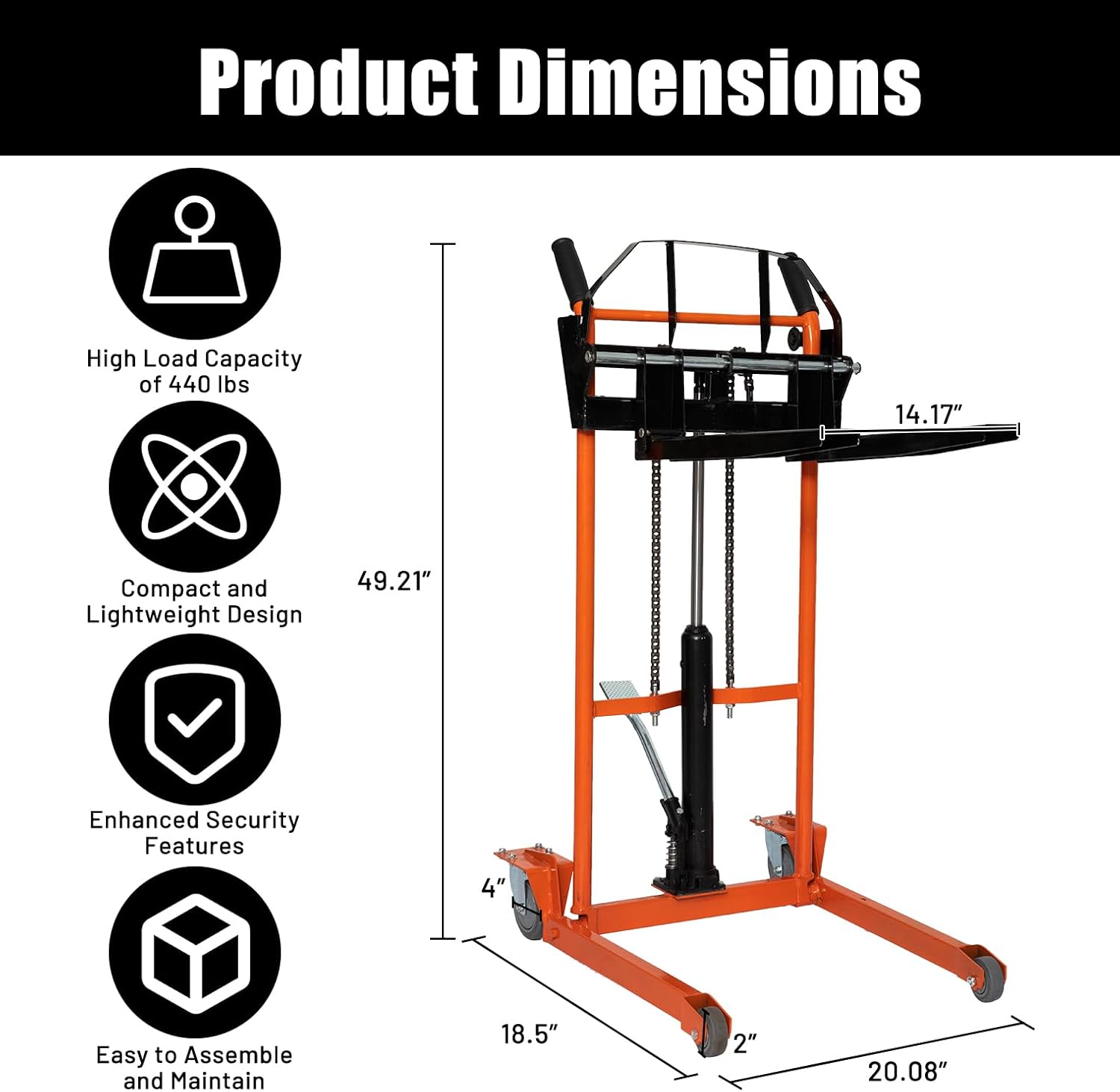 2-in-1 Hydraulic Lift & Stacker - 440 lbs Capacity