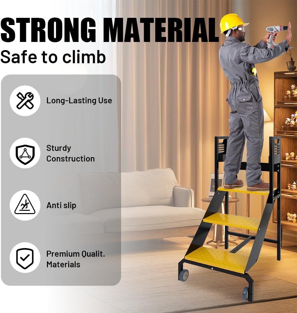 3-Step Heavy Duty Rolling Ladder - 440 lbs Capacity