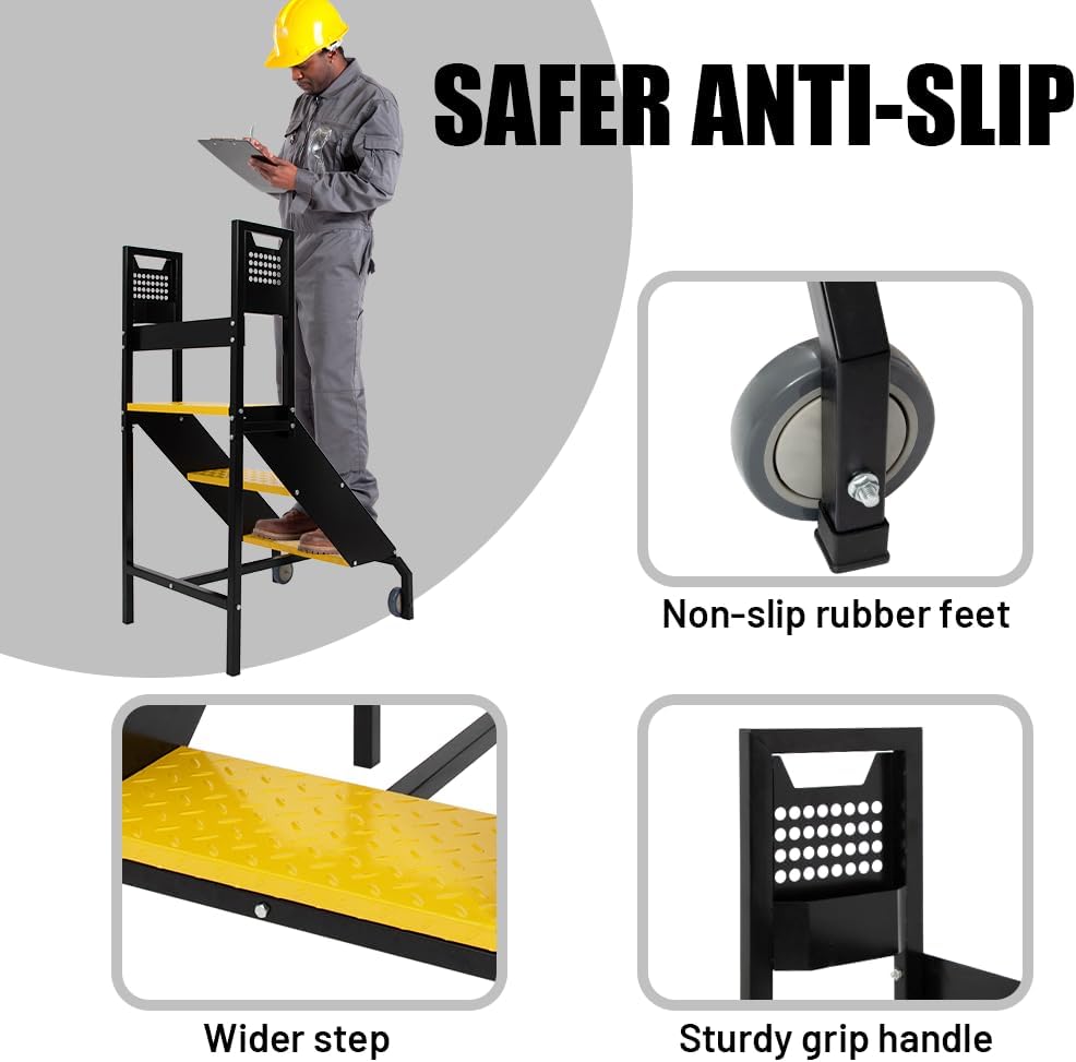 3-Step Heavy Duty Rolling Ladder - 440 lbs Capacity