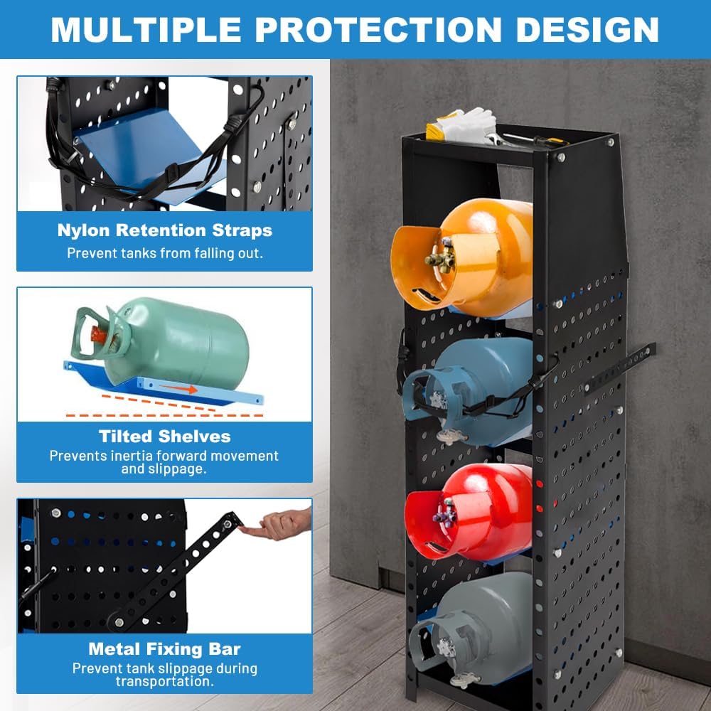 4-Shelf Refrigerant Tank Rack - Adjustable Storage
