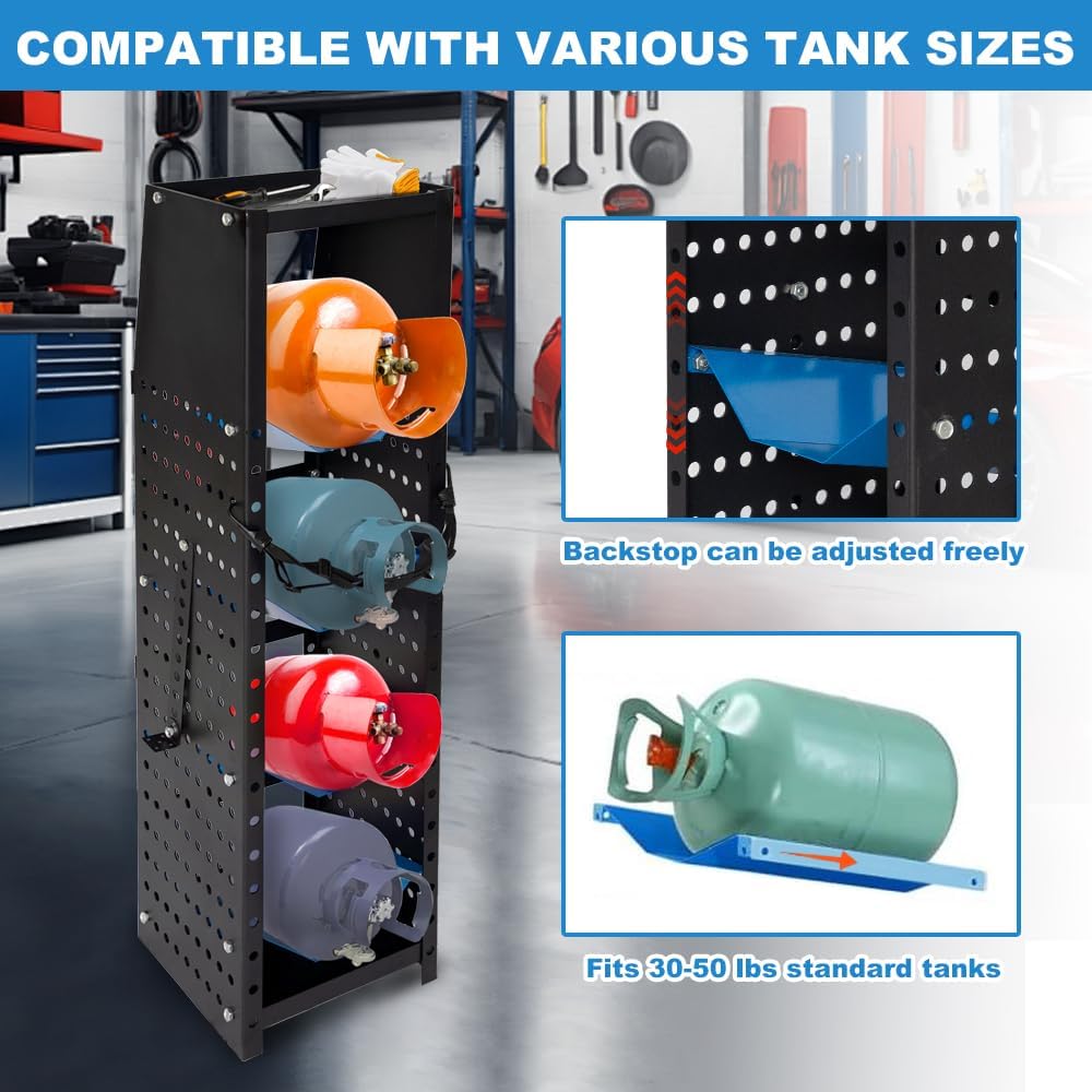 4-Shelf Refrigerant Tank Rack - Adjustable Storage