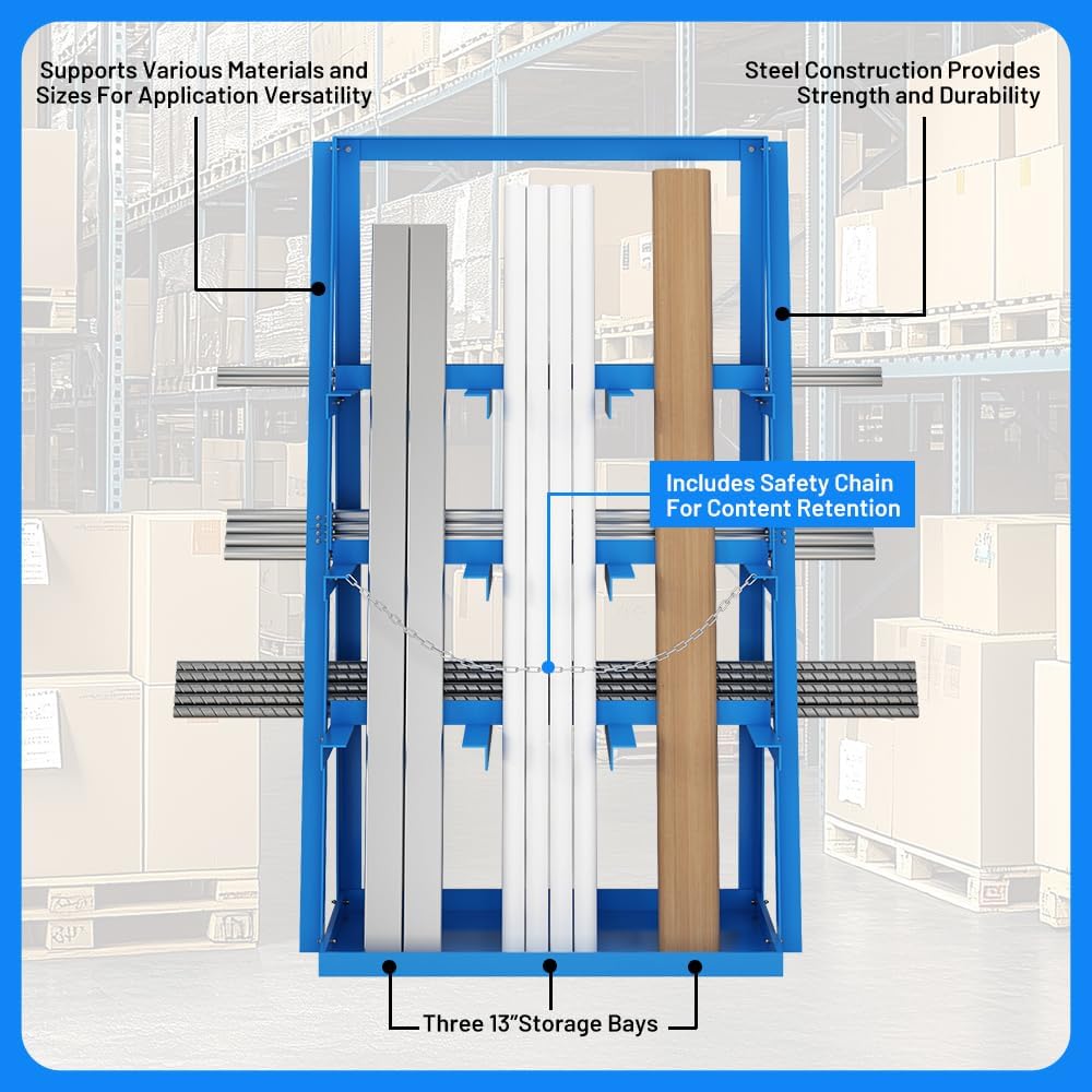3-Bay Vertical Bar Storage Rack - 84" High Industrial Organizer