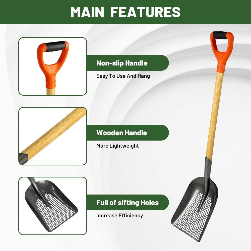 Carbon Steel Sand Sifting Shovel - Ergonomic D-Grip