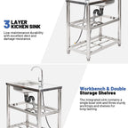 Stainless Steel Utility Sink - With Storage Shelves & Faucet
