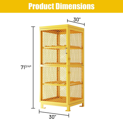 30"L x 30"W x 70"H Steel/Iron Horizontal Cylinder Storage Cabinet, 8 Cylinder Capacity, 4-Tier Propane Storage Cage with Lockable Single Doors