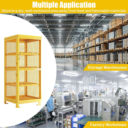 30"L x 30"W x 70"H Steel/Iron Horizontal Cylinder Storage Cabinet, 8 Cylinder Capacity, 4-Tier Propane Storage Cage with Lockable Single Doors
