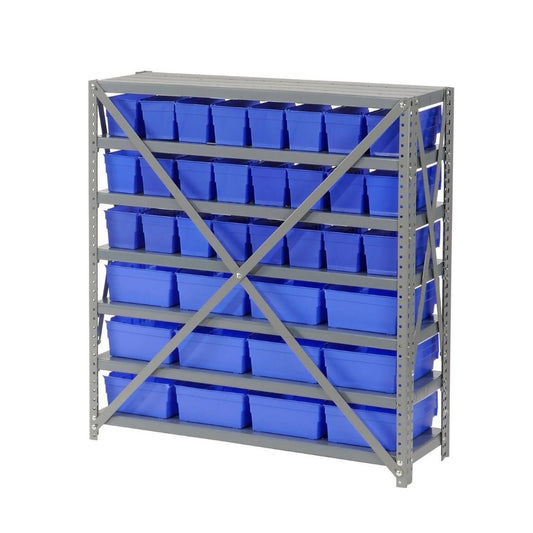 7 Shelves Steel Bin Storage Rack 36L" x 12"W x 39"H w/ 36 Plastic Bins