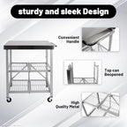 3-Tier Foldable Stainless Steel Cart - 300 lbs Capacity