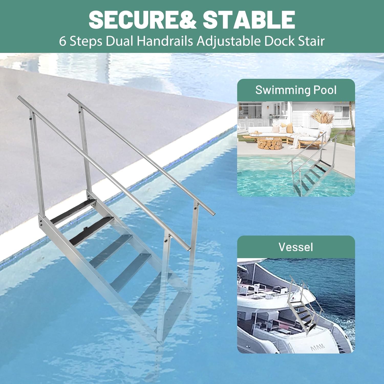 6-Step Aluminum Dock Ladder - 500 lbs Capacity