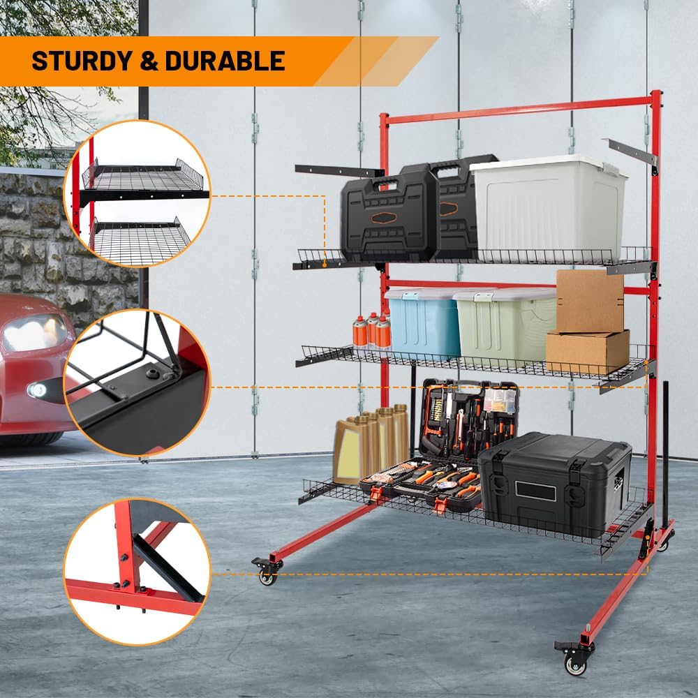 3-Tier Mobile Auto Body Parts Cart - Rolling Storage Rack