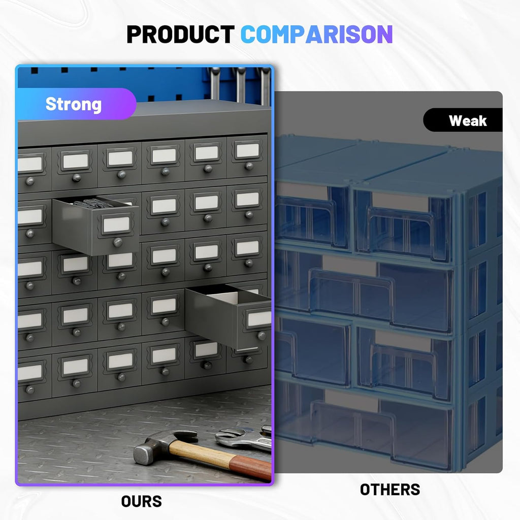 50-Drawer Metal Parts Cabinet - Gray Steel Tool Organizer