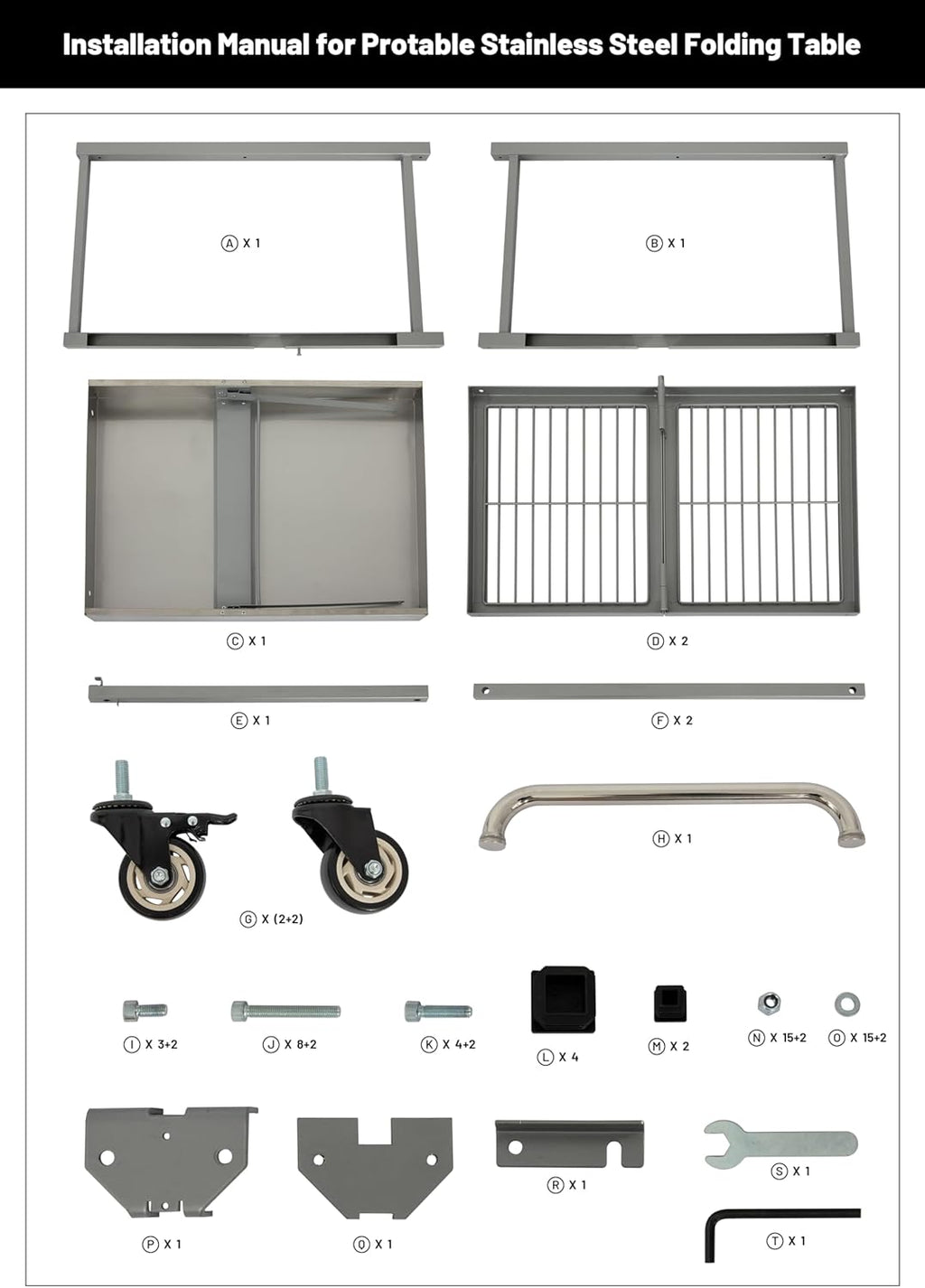 3-Tier Foldable Stainless Steel Cart - 300 lbs Capacity
