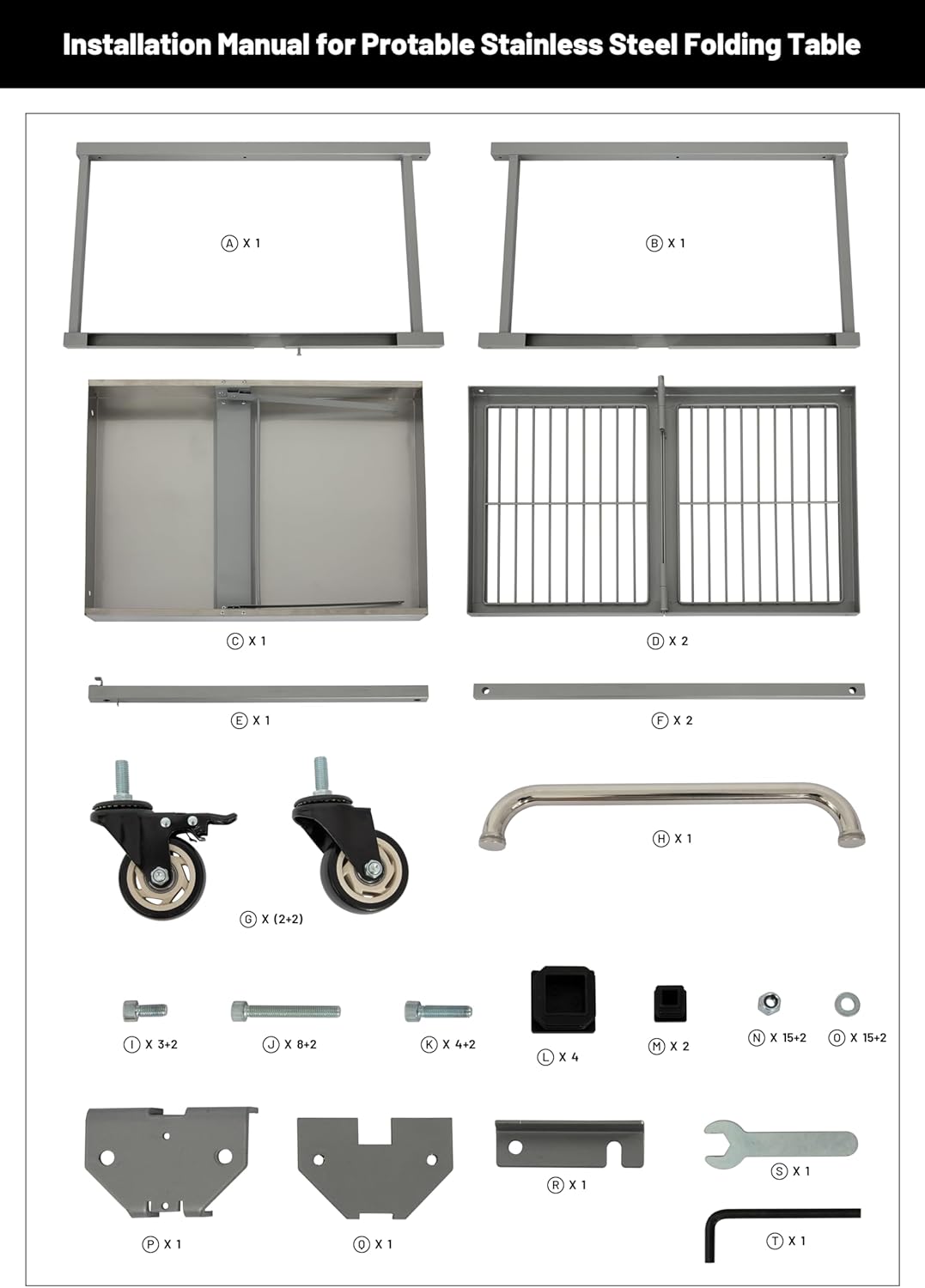3-Tier Foldable Stainless Steel Cart - 300 lbs Capacity