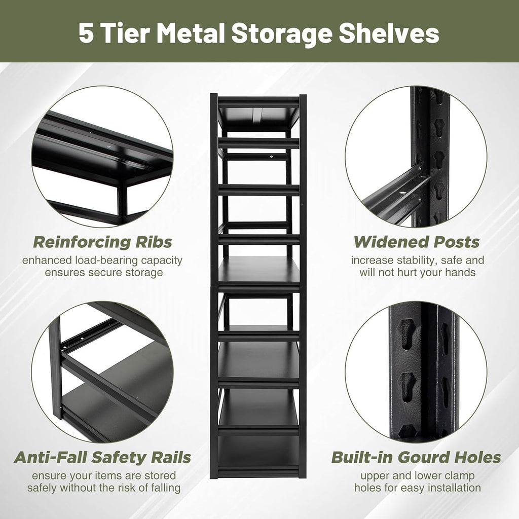 87"H Heavy-Duty Garage Shelving - 3000 lbs Total Capacity