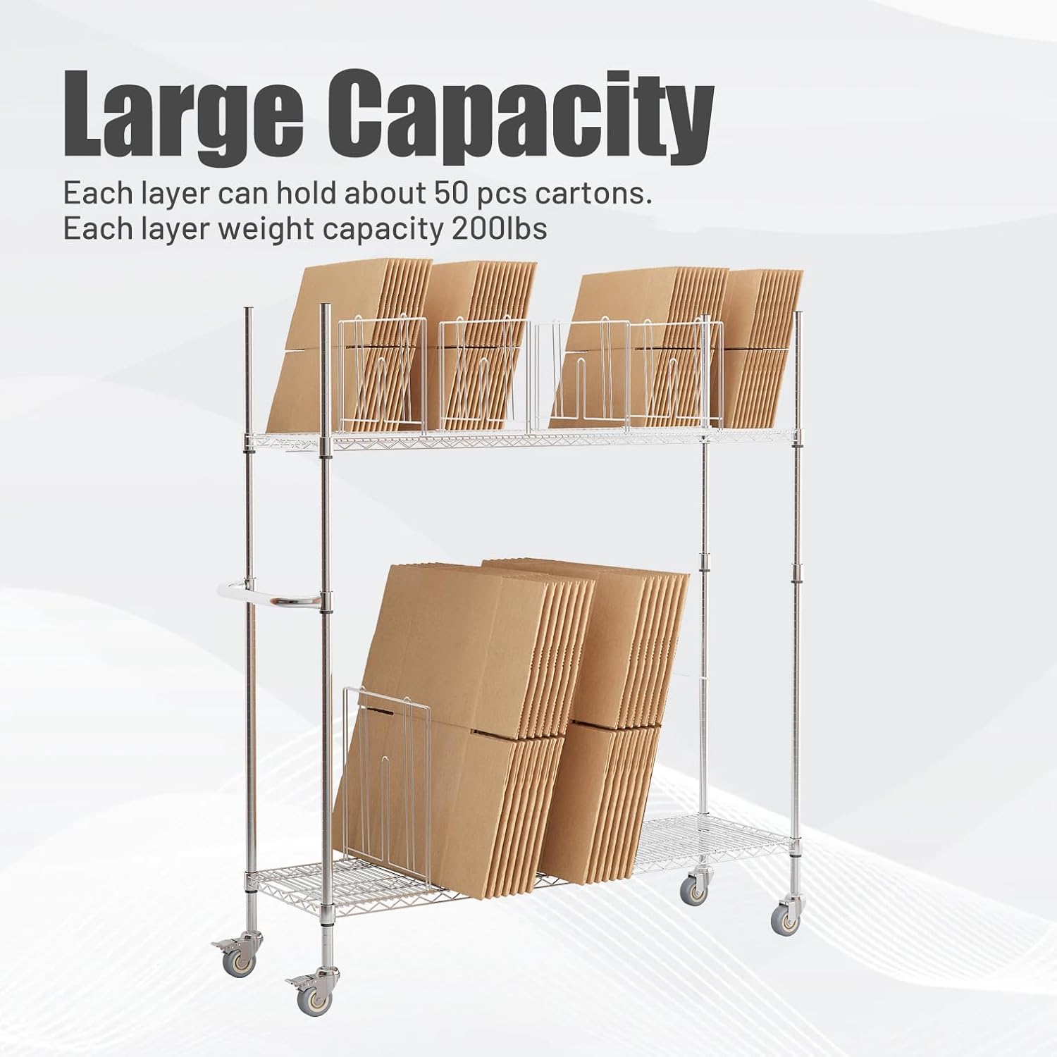 2-Tier Mobile Carton Cart - 8 Adjustable Dividers