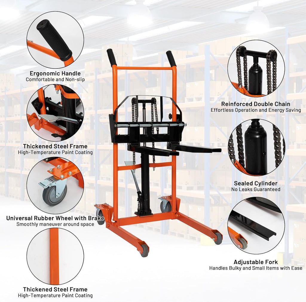 2-in-1 Hydraulic Lift & Stacker - 440 lbs Capacity