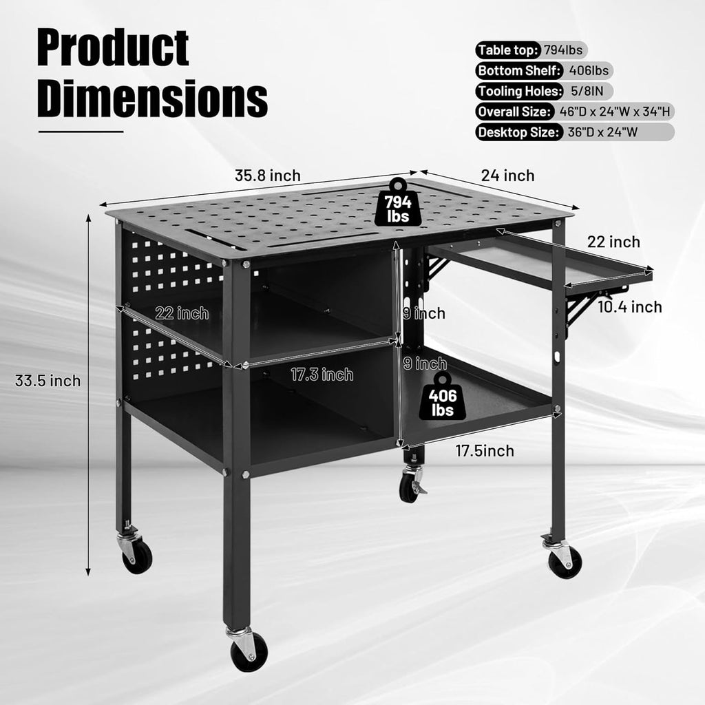 Heavy Duty Welding Table - 1200 lbs Capacity (36" x 24")