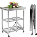 3-Tier Foldable Stainless Steel Cart - 300 lbs Capacity